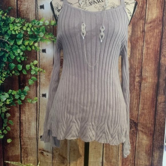 Tie Shoulder Taupe Summer Sweater - Picture 8 of 8